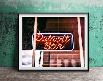 Detroit Bar Neon Sign Print - Detroit Photography Print - Original Wall Art Photo - Modern Photography - Unframed Decor - Detroiter Bar