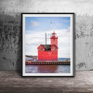 BIG RED LIGHTHOUSE, Holland, Michigan - Unframed Photography Print - Nautical Home Wall Art Decor