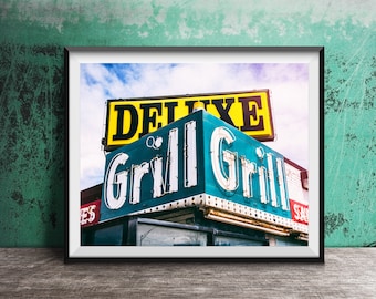 DELUXE GRILL Kitchen Bar Sign - Bar Art Photography Print - Unframed Bar Sign Print - Ready to Frame Photography