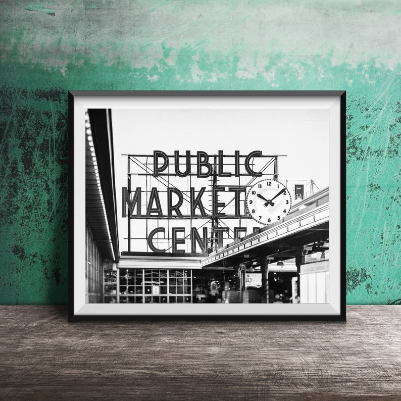 PIKE PLACE MARKET, Seattle Wall Art Unframed Photography Print Neon Sign Photography Public Market Center Sign, Seattle, Washington image 3