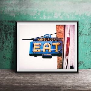 EAT - Diner Neon Sign - Cafe Art - Kitchen Decor - Sign Photography - Breakfast, Lunch, Dinner Print