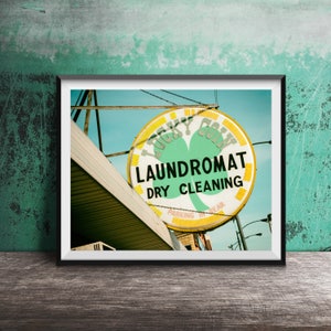 Laundry Room Art - Laundromat - Chicago Vintage Sign Photography Print photo