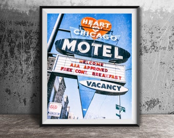 HEART O CHICAGO motel sign - Motel Neon Sign - Chicago Photography Print vintage sign photo - Chicago Sign