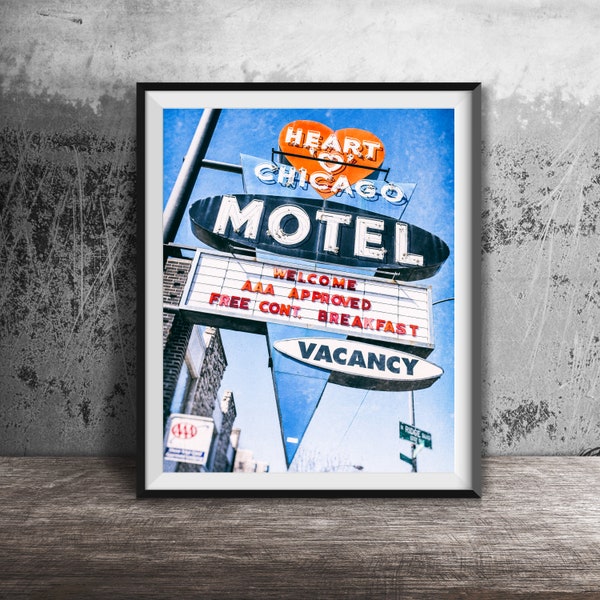 HEART O CHICAGO motel sign - Motel Neon Sign - Chicago Photography Print vintage sign photo - Chicago Sign