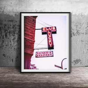 Chicago Sign - Club Lucky - Bucktown, Chicago Restaurant - Photography Print - Vintage Neon Sign Photo