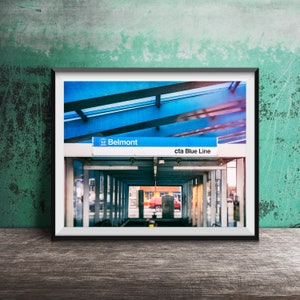 BELMONT CTA Blue Line - CTA El Sign - Logan Square, Chicago - Unframed Photography Print - Chicago Train Stop
