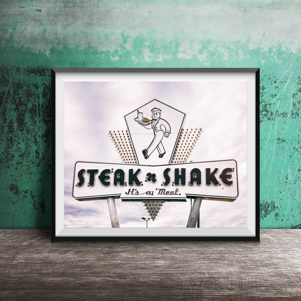 STEAK N SHAKE - Unframed Photography Print - Fast Food Sign Photography - Kitchen Wall Art Decor