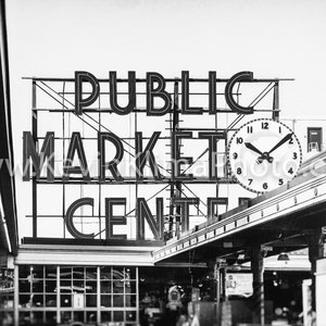 PIKE PLACE MARKET, Seattle Wall Art Unframed Photography Print Neon Sign Photography Public Market Center Sign, Seattle, Washington image 4