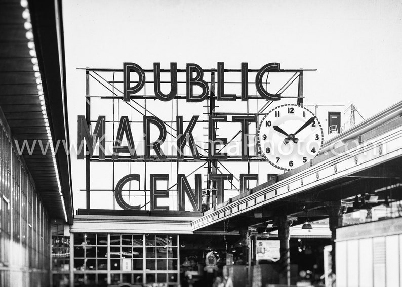 PIKE PLACE MARKET, Seattle Wall Art Unframed Photography Print Neon Sign Photography Public Market Center Sign, Seattle, Washington image 4