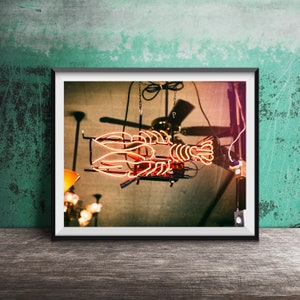 CRAWFISH, LOBSTER, Kitchen Wall Art - Unframed Photography Print - Seafood Restaurant Neon Sign Photography
