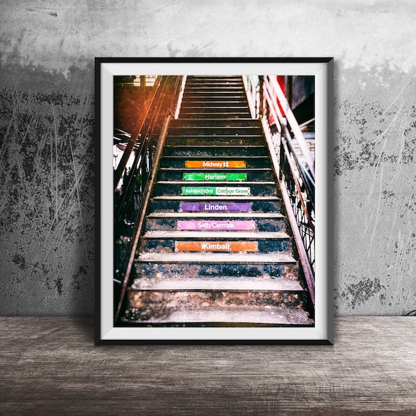 Chicago CTA Train Station Stairs - CTA El Sign - Chicago El - Art Photography Print - Unframed Sign Photo - Modern Wall Art