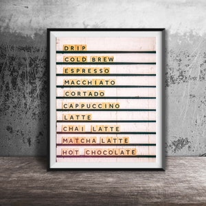 MENU DE CAFÉ - Impressão de fotografia sem moldura - Decoração de cozinha e sala de jantar - Arte de cafeteria