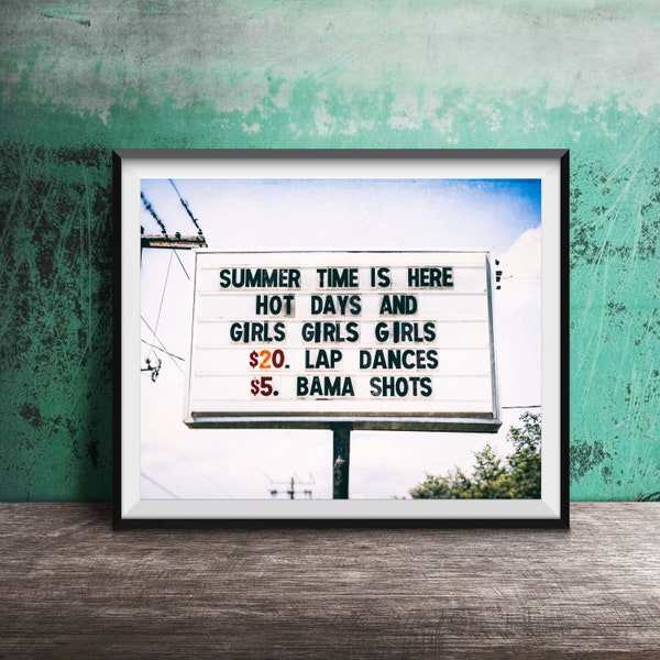 GIRLS GIRLS GIRLS, Strip Club Sign - Vintage Sign Photography - Mens Art - Gentlemen's Club Photo - Man Cave Art