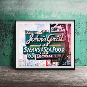San Francisco Photography Print - John&#39;s Grill, Steaks & Seafood Restaurant - Downtown San Francisco Wall Art - Unframed California Print