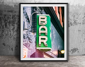 BAR Sign Print - Modern Art Photography Print - Unframed Fine Art Print - Green Artwork, Kitchen Decor