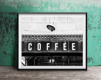 COFFEE - Kitchen Wall Art - Chicago Sign Photography - Black and White