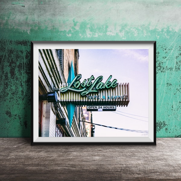 LOST LAKE, Seattle Wall Art - Unframed Photography Print - Kitchen Sign Photography - Capital Hill, Seattle Restaurant, Bar Signs