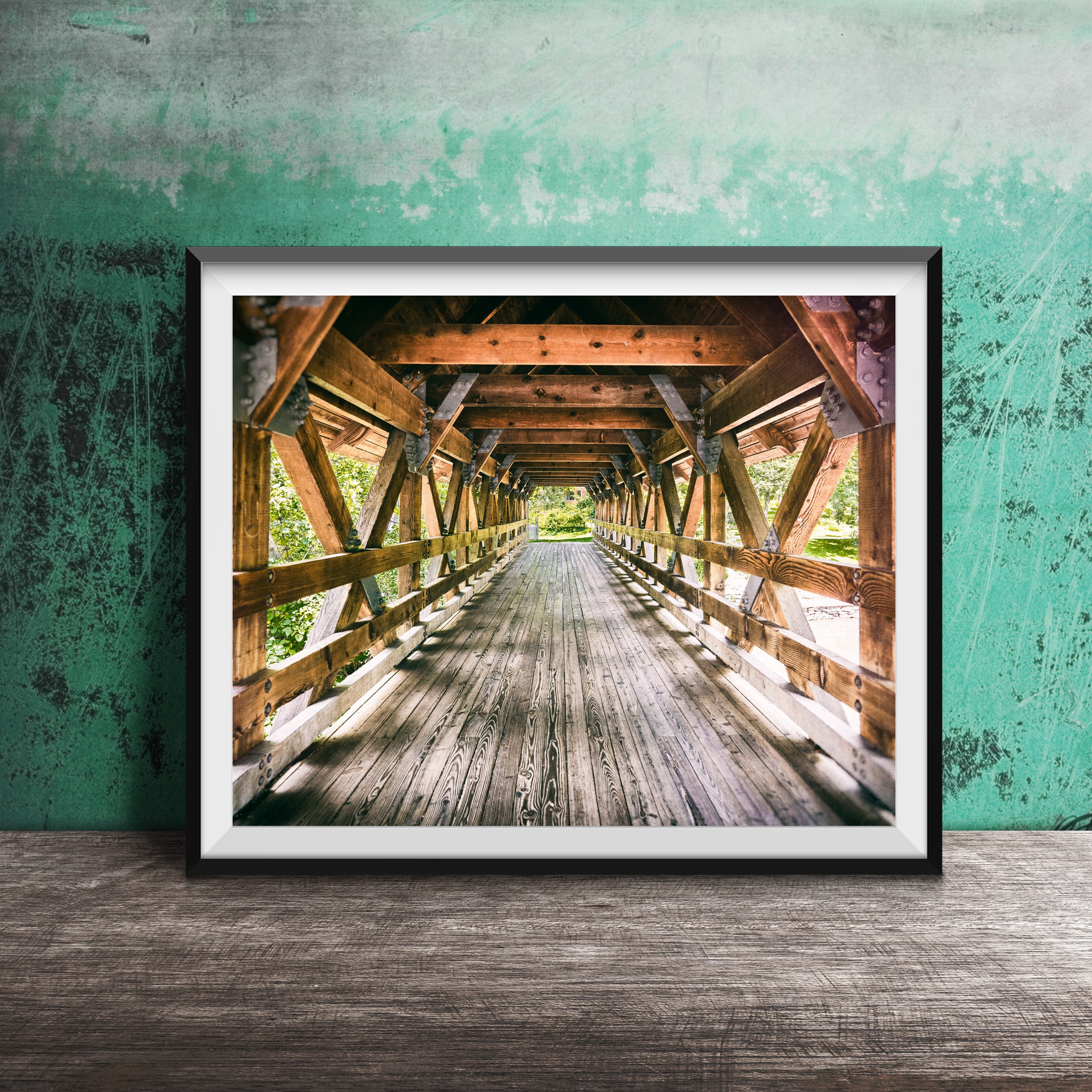 COVERED BRIDGE - Ungerahmt Chicagoland Fotografie Druck - Naperville, Illinois Riverwalk Überdachte Holzbrücke