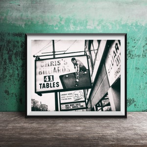 Chris&#39;s Billiards, Chicago Bar Sign - Unframed Photography Art Print, Old Irving, Chicago Pool Hall Sign