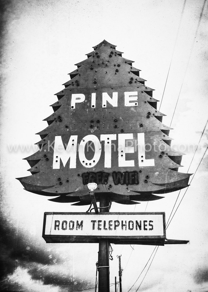 PINE MOTEL, Indianapolis - Neon Sign Art Photography - Wall Art Photo - Modern Kitchen Photography - Unframed Decor - Pine Tree, Evergreen image 4