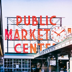 PIKE PLACE MARKET, Seattle Wall Art Unframed Photography Print Neon Sign Photography Public Market Center Sign, Seattle, Washington image 2