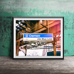 Damen Blue Line - CTA El Sign - Wicker Park, Chicago - Unframed Photography Print - Chicago Train Stop - Bucktown, Chicago