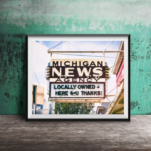 Michigan News Agency, Michigan Photography - Wall Art Photo - Unframed Sign Print - Kalamazoo, MI