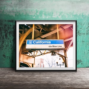 California Blue Line - CTA El Sign - Logan Square, Chicago - Unframed Photography Print - Chicago Train Stop