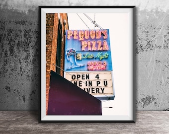 PEQUODS PIZZA, Chicago, IL - Unframed Photography Print - Chicago Style Pizzeria, Neon Restaurant Bar Sign