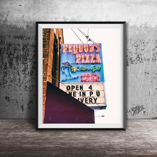 Chicago Sign - Pequods Pizza - Chicago Style Pizza - Chicago Pizza - Photography Print vintage sign photo