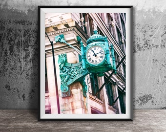 Marshall Fields Clock - Chicago Photography Print vintage sign photo - famous chicago landmarks