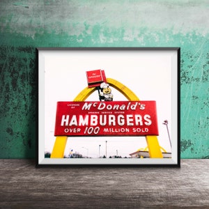 McDonald's Hamburgers Wall Art - Fast Food Sign Photography - Unframed Restaurant Print - Kitchen Wall Art, Decor