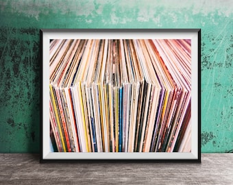 Vintage Record Albums Print - Unframed Photography Art Print - Music Albums, Wall Art Photo