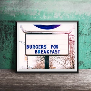 Burgers for Breakfast - Unframed Photography Print - Kitchen Wall Decor, Breakfast Time Photo Art - Modern Dining Room Print