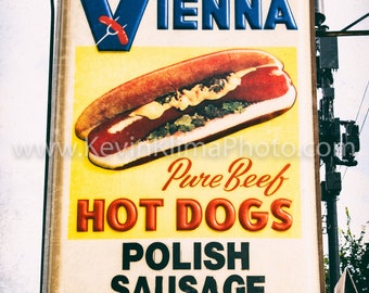 Vienna Beef Hot Dogs, Polish Sausage Kitchen Art Chicago Style Hot Dogs Art  Photography Print Chicago Restaurant Sign Duk's 