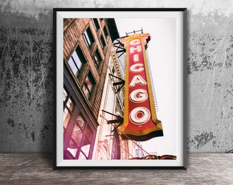 Teatro de Chicago - Impresión fotográfica de Chicago - Arte mural sin marco - Letrero del centro de Chicago
