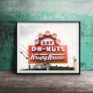 Hot Donuts Photography Print - Unframed Kitchen Wall Art - Krispy Kreme Doughnuts - Hot Donuts - Bakery - Kitchen Decor