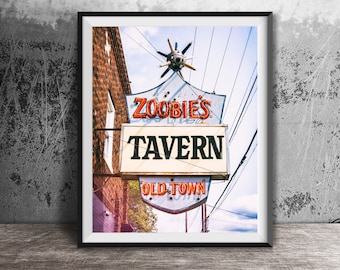 Lansing, Michigan Photography, Zoobie's Tavern - Neon Sign Bar Print - Original Wall Art - Modern Photography - Unframed Photo