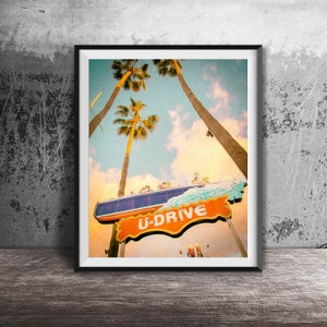 U-DRIVE BALBOA FERRY - neon boat sign in Newport Beach, California, Balboa Peninsula to Balboa Island - Photography Print