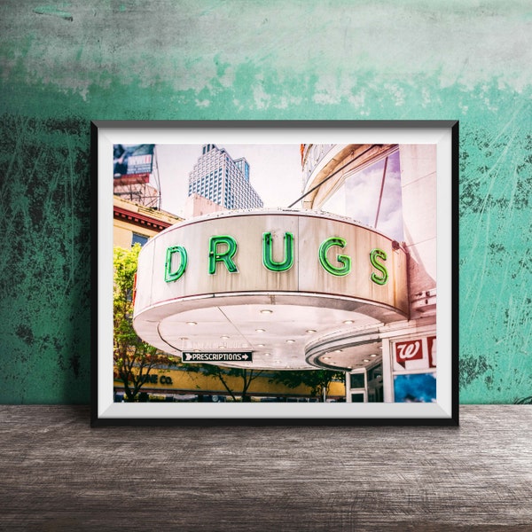 DRUGS - WALGREENS Neon Sign - Bathroom Pharmacy Sign Photography - Drugstore Art - Restroom Decor - Drug Store - Medicine Cabinet