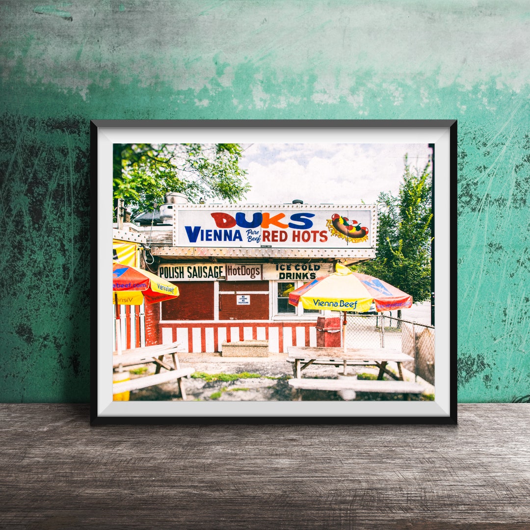 Vienna Beef Hot Dogs, Polish Sausage Kitchen Art Chicago Style Hot Dogs Art  Photography Print Chicago Restaurant Sign Duk's 