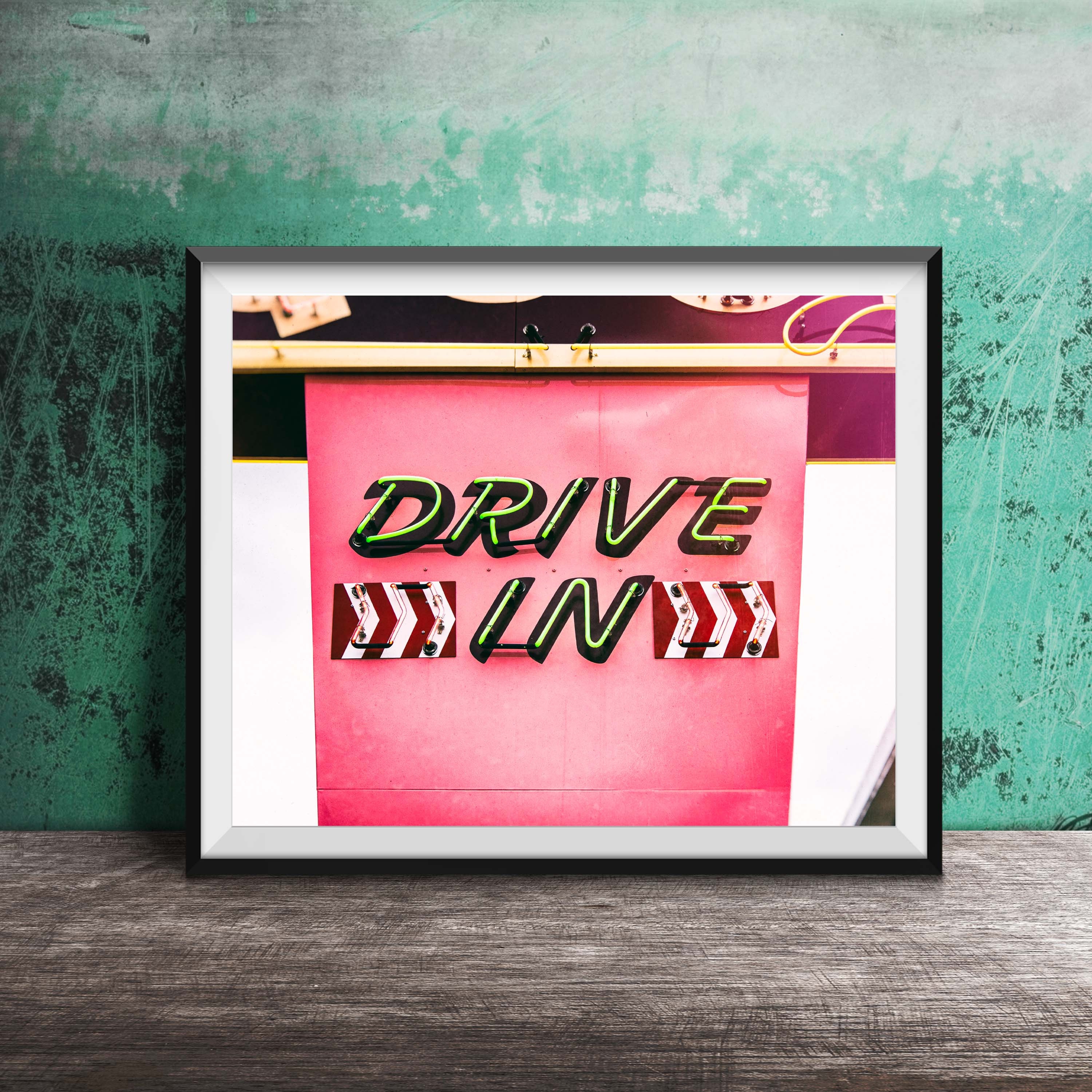 DRIVE-IN - Vintage Neon Sign Photography - Kitchen Art - Bar Photo