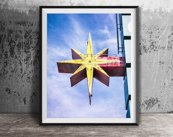 YELLOW STAR - Unframed Photography Print - Kitchen Wall Decor, Dining Room Print - Midcentury Modern Neon Sign