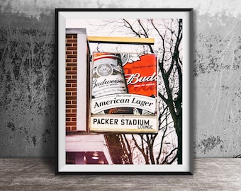 Green Bay Packers Stadium Lounge, Dive Bar, Lambeau Field Sign Modern Photography - Unframed Photo Print - Green Bay, Wisconsin Decor
