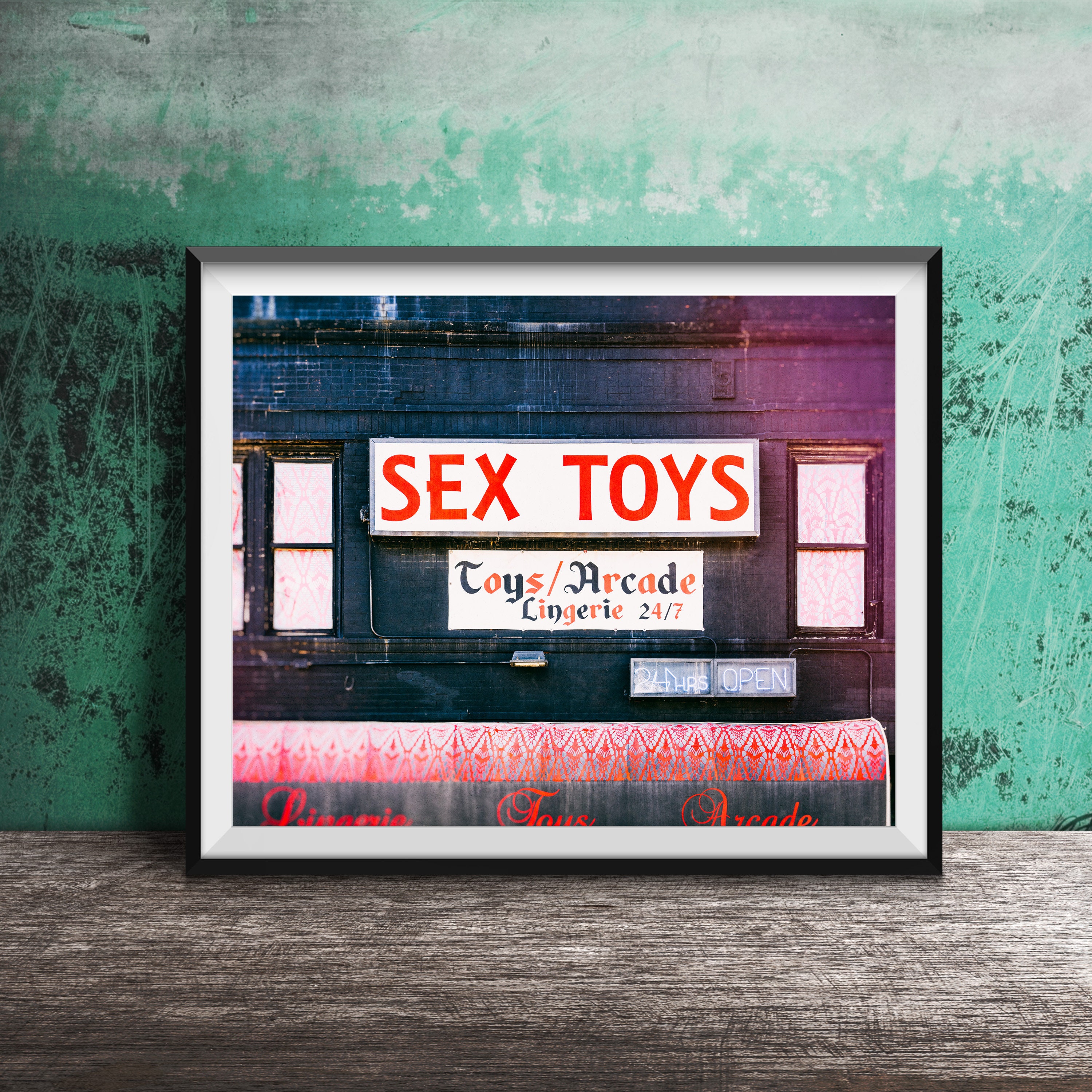 SEX TOYS, XXX Arcade - Vintage Neon Sign Photography - Office Room Art - Gentlemen's Club Photo - Adult Store Sign