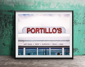 PORTILLO'S - Unframed Photography Print - Chicagoland Restaurant Sign, Chicago Style Hot Dogs