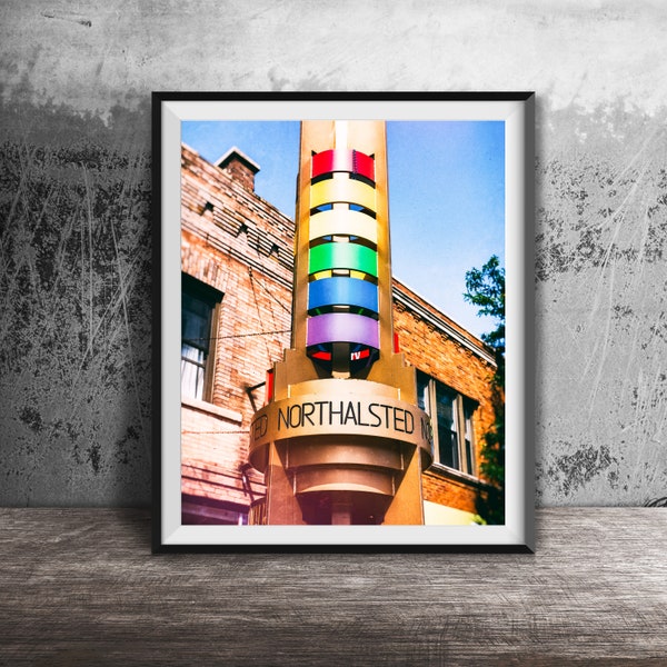 BOYSTOWN, NORTHALSTED, CHICAGO Photography Print - Chicago Home Decor - Unframed Wall Art Print - Gay Pride Pillar, Rainbow Flag