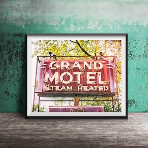 Grand Motel, Bedroom Photography Print - Wall Art Photo - Unframed Sign Print - Grand Rapids, Michigan - Vintage Motel Sign Art
