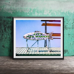 CITY FISH MARKET, Kitchen Wall Art - Unframed Photography Print - Seattle Neon Sign Photography - Pike Place Market