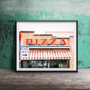 PIZZA - Unframed Photography Print - Neon Pizzeria Sign, Red Kitchen Art, Pizza Restaurant Art Print